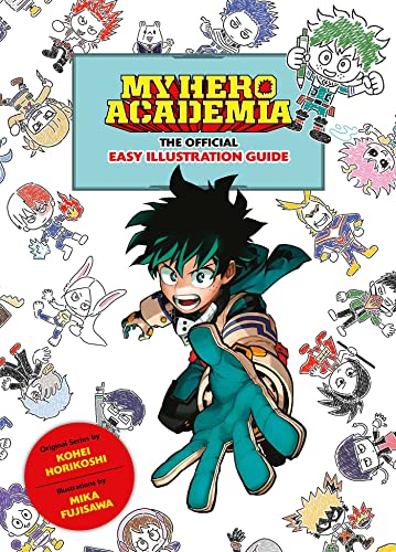My Hero Academia illustration guide featuring Izuku Midoriya and chibi characters.