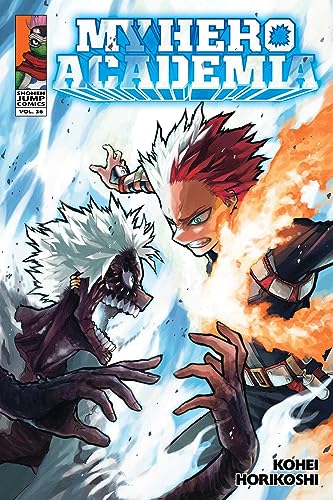 My Hero Academia manga volume 36 cover featuring Shoto Todoroki fighting Dabi with flames.