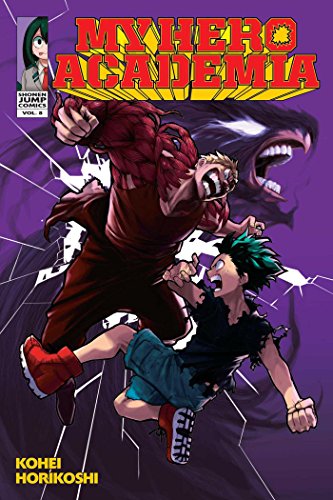 My Hero Academia manga cover featuring a battle between a muscular man and Deku.