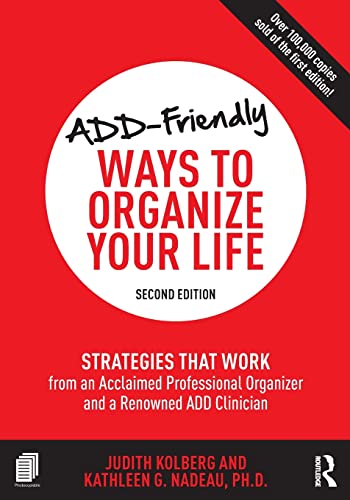 Book cover titled ADD-Friendly Ways to Organize Your Life on a red background.