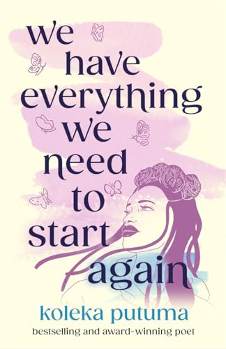 Book cover with purple text, butterflies, and a woman’s illustrated profile.