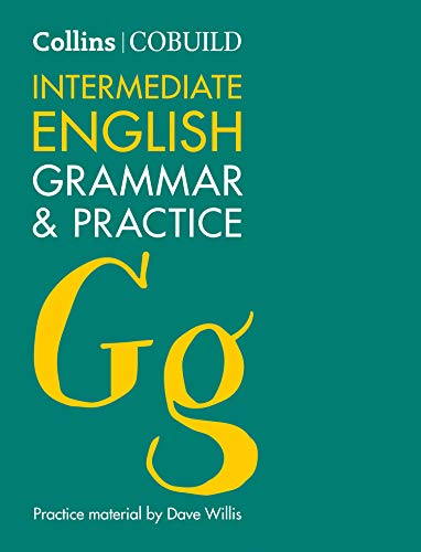 Book cover: “Intermediate English Grammar & Practice” with a large yellow “G”.