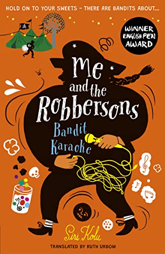 Book cover illustration of a black silhouette of a bandit holding a yellow microphone.