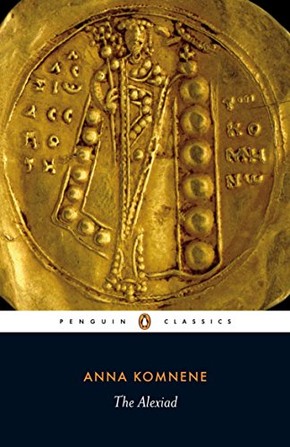 Gold Byzantine coin image with text: "Anna Komnene, The Alexiad," Penguin Classics.