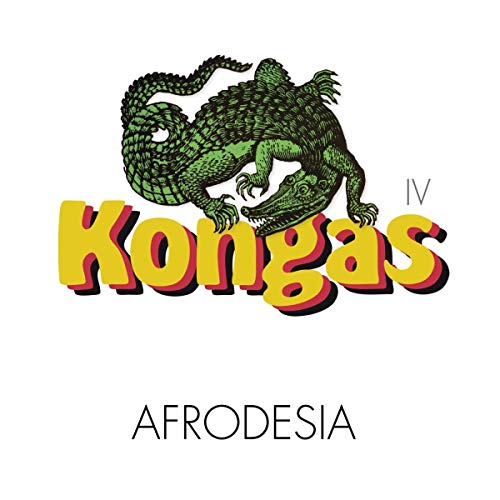 Album cover for Kongas’ “Afrodesia” featuring a green crocodile illustration.