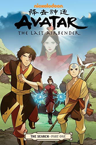 Avatar characters Aang, Katara, and Sokka on a graphic novel cover.