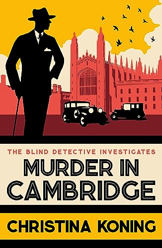 Book cover: Silhouette of a man, Cambridge buildings, and vintage cars.
