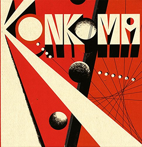 Red and cream abstract album cover with "Konkoma" text and geometric shapes.