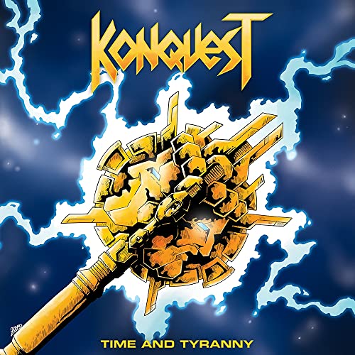 CD cover for Konquest’s “Time And Tyranny” featuring a golden weapon.