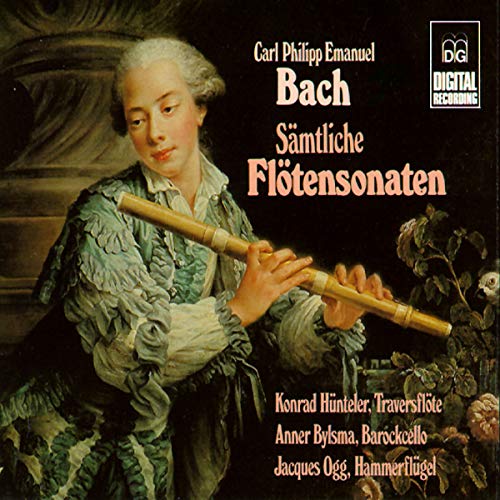 CD cover featuring a portrait of C.P.E. Bach with a flute.
