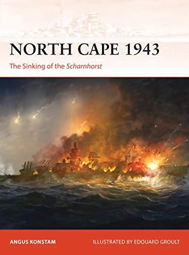 Book cover depicting a naval battle with a sinking warship, 1943.