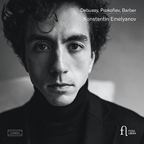 Black and white portrait of pianist Konstantin Emelyanov, CD cover.