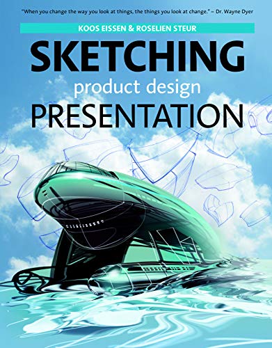 Book cover: "Sketching - Product Design Presentation" with a sketched airplane.