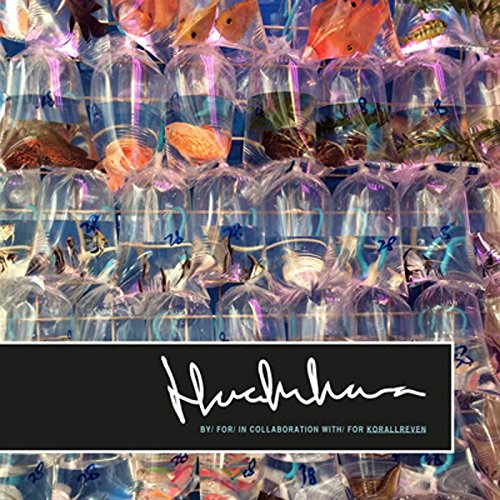 Many small fish in individual plastic bags arranged in a grid with black text overlay.