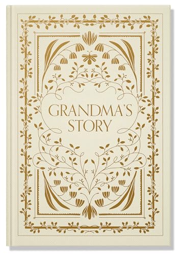 Beige journal with gold floral design and the title "Grandma's Story".