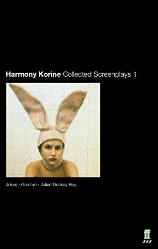 Book cover with a person wearing a large bunny mask, black background.