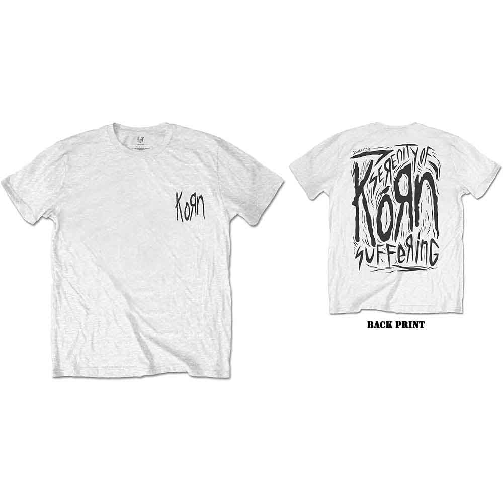 White Korn t-shirt with band name logo on the chest.
