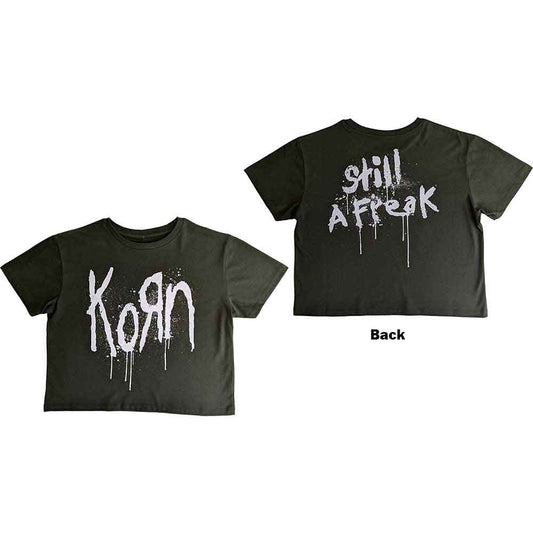 Black women’s cropped t-shirt with Korn’s “Still A Freak” design on the back.