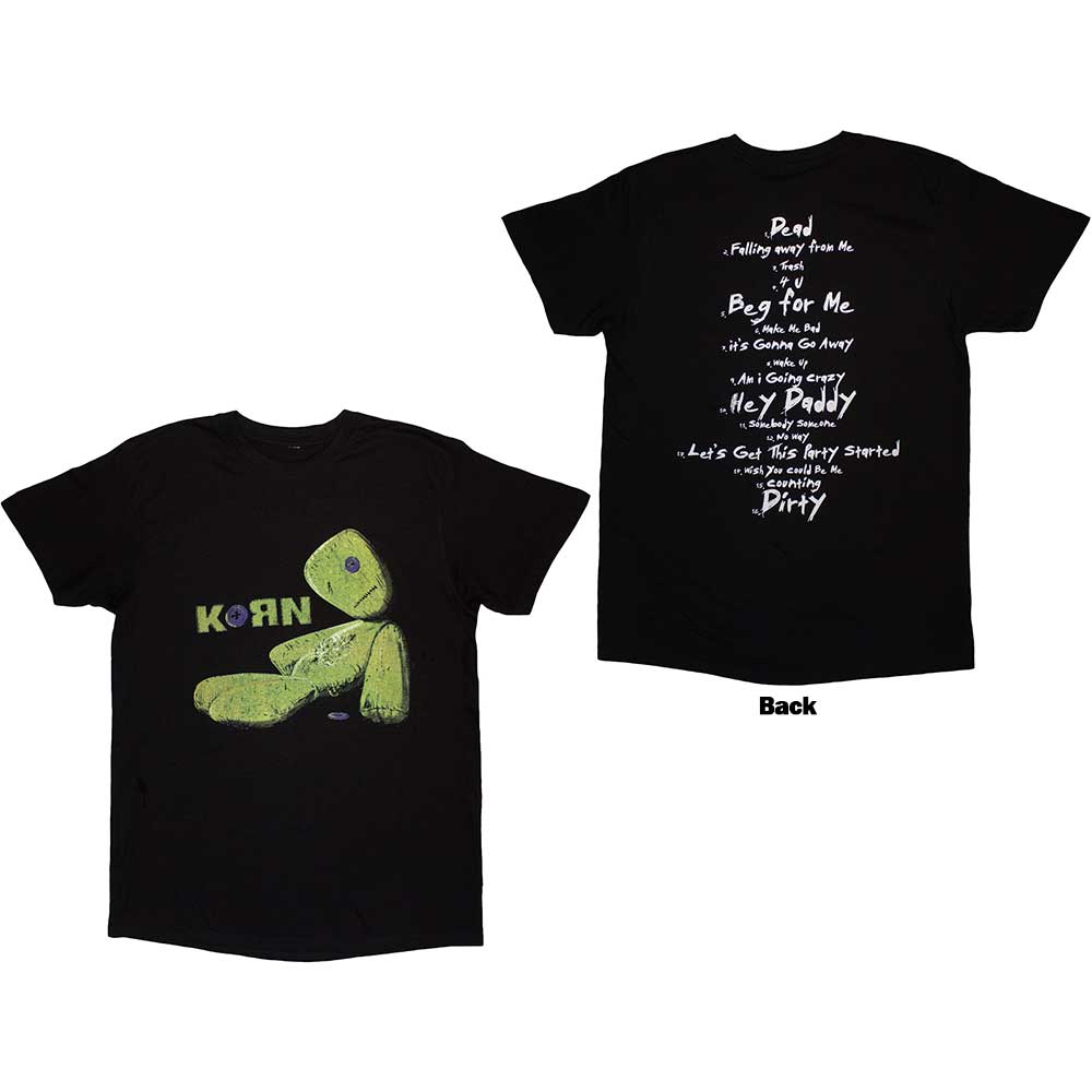 Black Korn t-shirt with large back print of the “Issues” album tracklist.