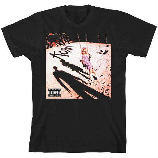 Black unisex t-shirt featuring the Korn band logo in white text on the front.