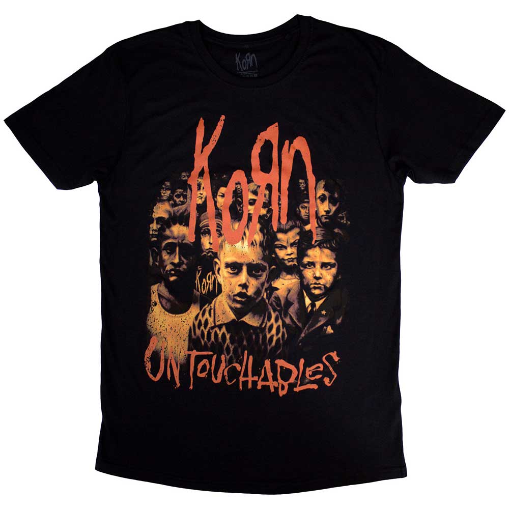 Black unisex t-shirt featuring the Korn Untouchable album cover graphic on the front.