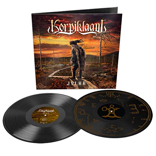 Korpiklaani "Jylhä" vinyl record with folk art cover and black discs.