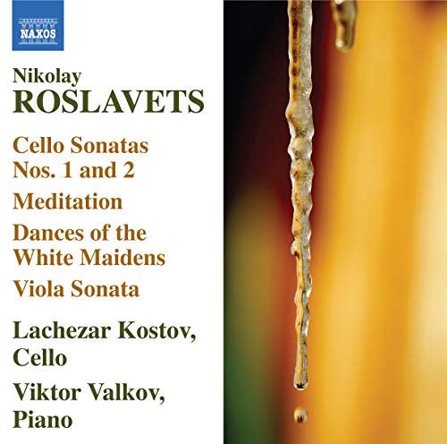 CD cover for Roslavets’ cello sonatas featuring icicles and text.