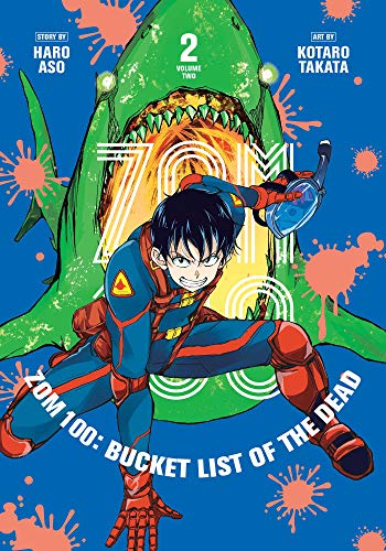 Manga cover: man in red suit, zombie shark, blood splatters.