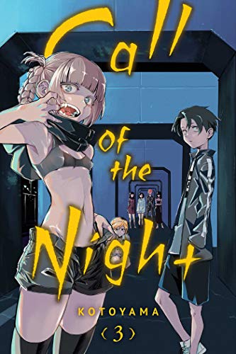 Manga cover featuring a girl with fangs and a boy in a blue hallway.
