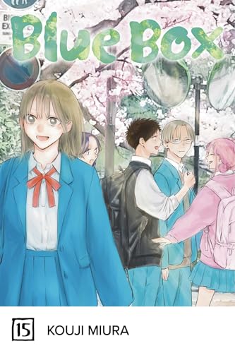 Manga cover featuring four students in school uniforms standing under cherry blossom trees.