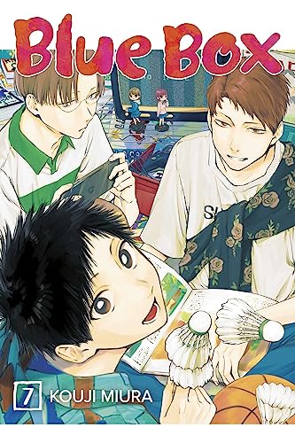 Manga cover featuring three young men and badminton shuttlecocks with the title Blue Box.