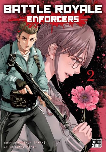 Manga cover featuring a man with a rifle and a woman holding a flower.