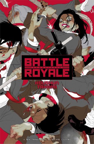 Book cover illustration showing students in school uniforms fighting against a bright red background.