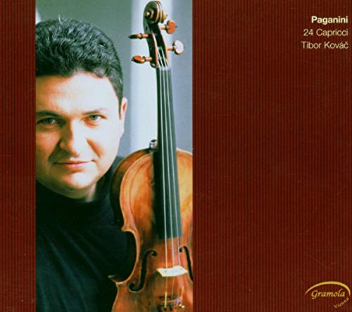 Violinist Tibor Kovac portrait with violin, album cover for "24 Capricci".
