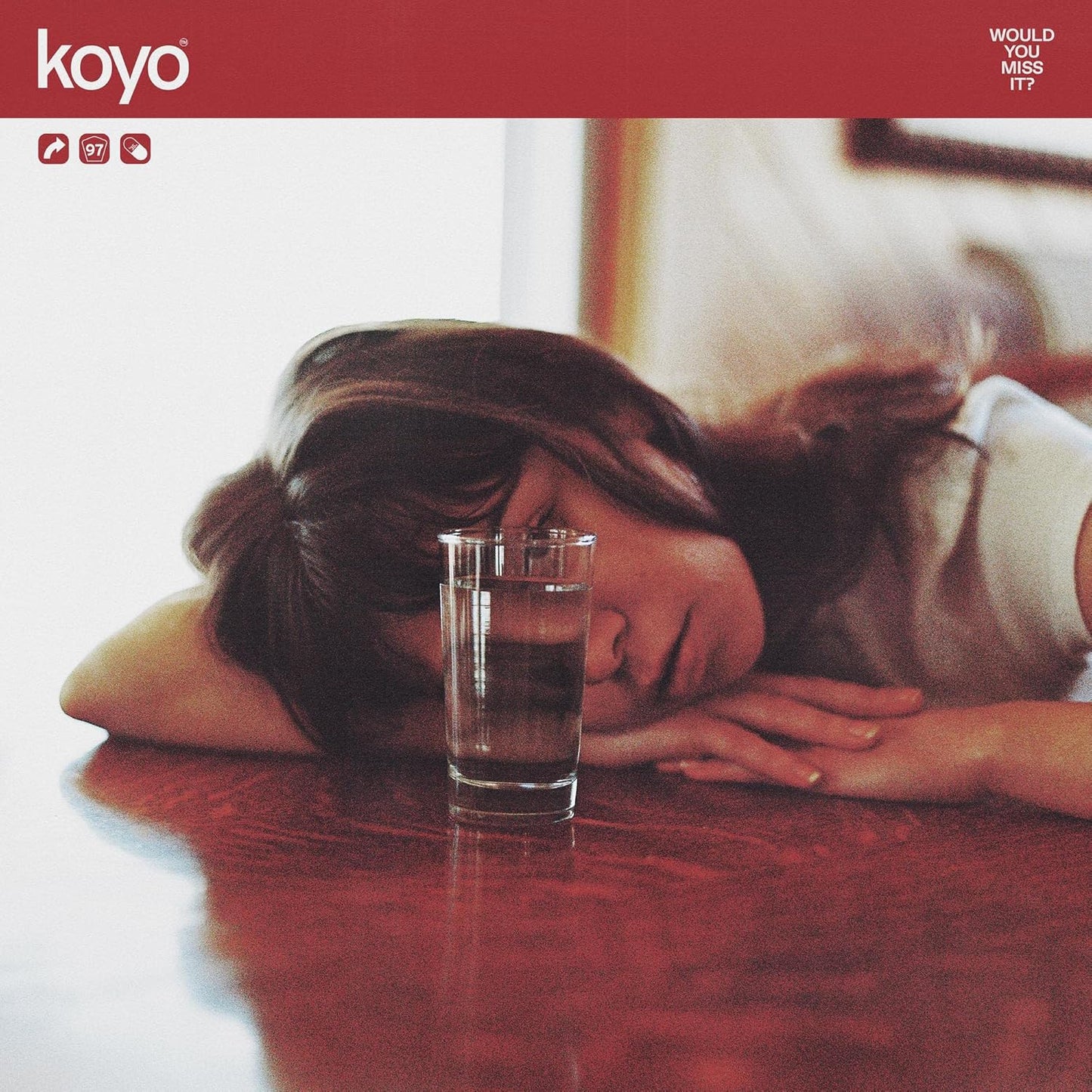 CD cover for Koyo’s “Would You Miss It?” featuring a person and glass.