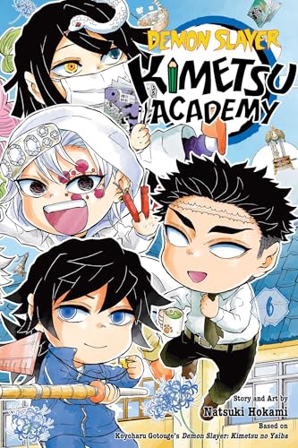 Manga cover featuring chibi characters from Demon Slayer: Kimetsu Academy against a blue background.