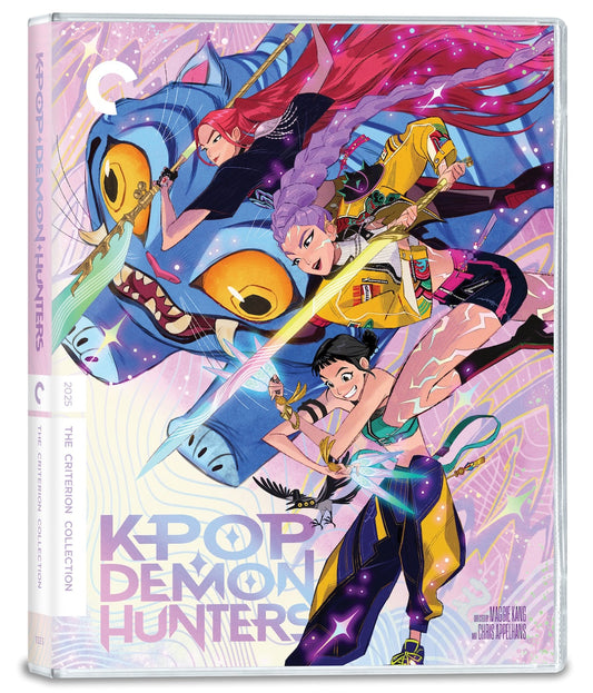 Blu-ray cover for “KPop Demon Hunters” featuring colorful anime-style characters.