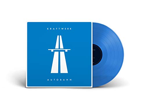 Kraftwerk Autobahn vinyl record album cover with a blue disc on a white background.