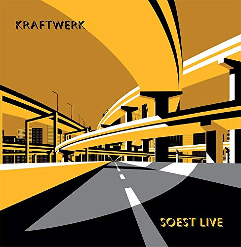 Kraftwerk "Soest Live" CD cover: highway underpass in bold geometric style.