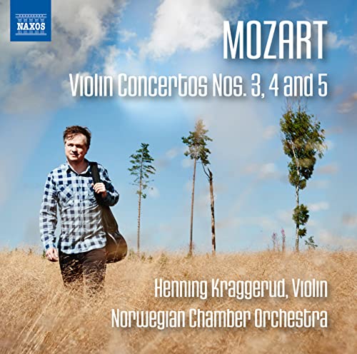 CD cover: Mozart violin concertos with a violinist in a landscape.