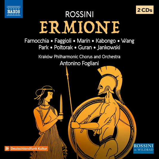 CD cover for Rossini’s *Ermione* featuring classical figures in profile.