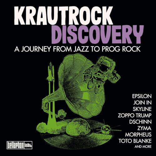 Krautrock Discovery CD cover: a vintage gramophone with space travel imagery.