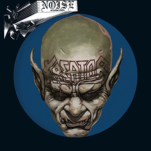 "Album cover featuring a grotesque, bald creature with 'Kreator' written across its forehead."