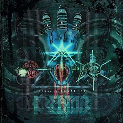 CD cover for Kreator’s “Cause for Conflict” featuring a metallic, robotic face.