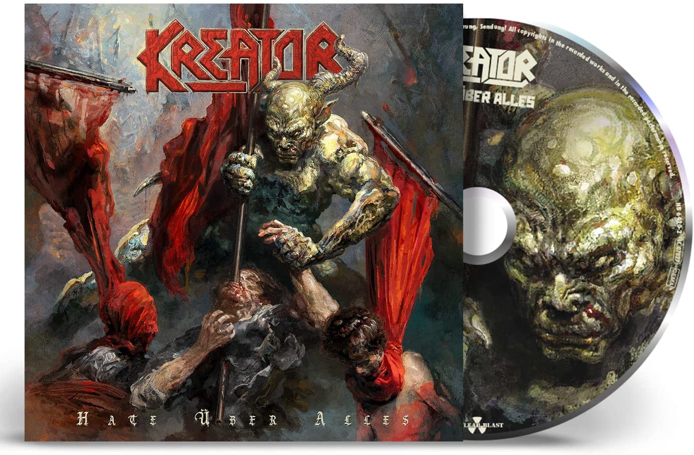 Kreator “Hate Über Alles” CD case and disc with aggressive artwork.
