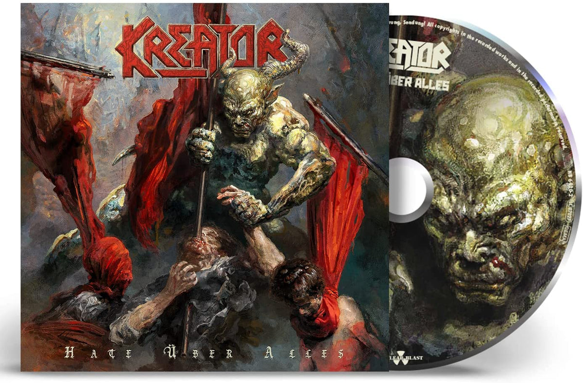 Kreator “Hate Über Alles” CD case and disc with aggressive artwork.