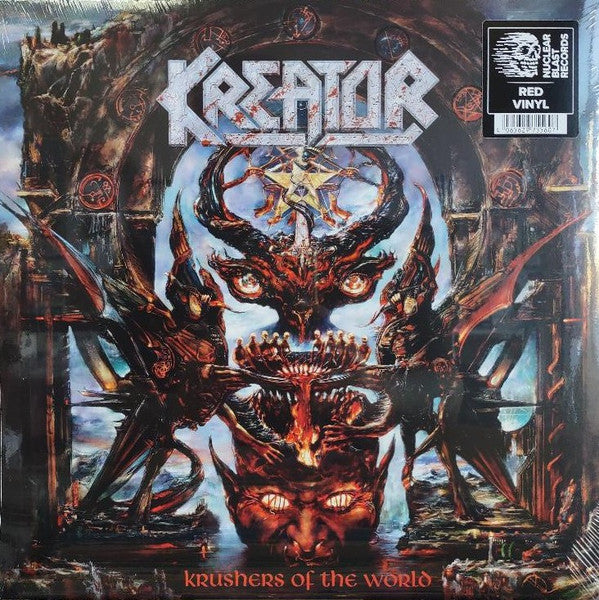 Kreator album cover: demonic figure amidst a fiery, apocalyptic landscape.
