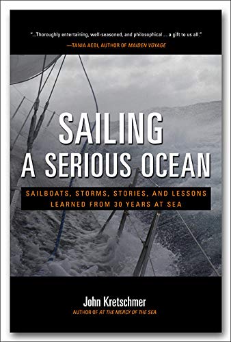 Book cover: "Sailing a Serious Ocean" with a sailboat mast in stormy seas.