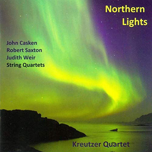 CD cover showing green northern lights over a dark rocky coastline and water.
