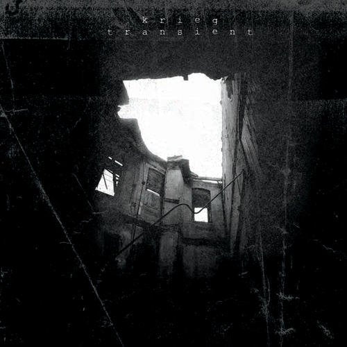 Black and white album cover showing a building’s ruined interior, bright sky.